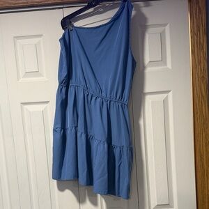 Blue One Shoulder Tiered Dress